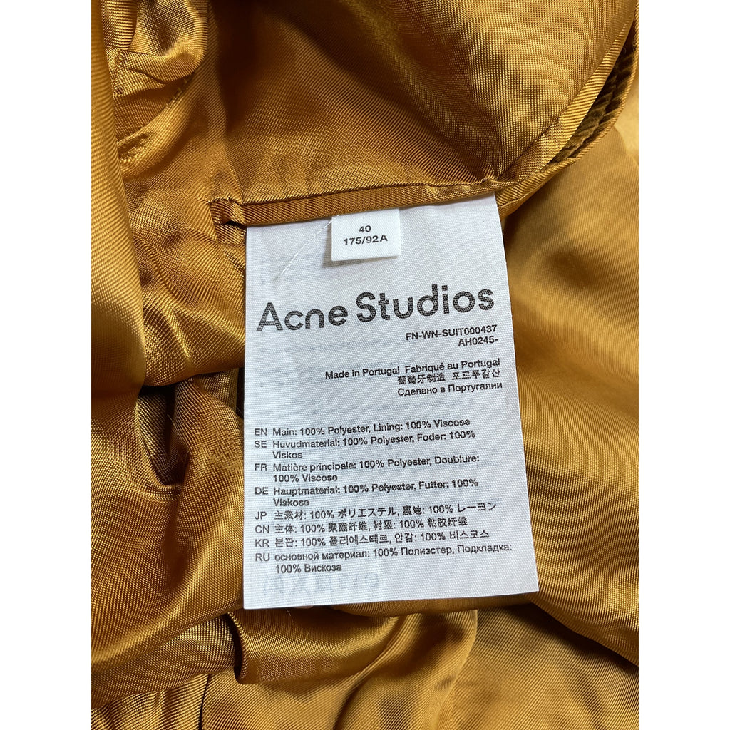 Acne Studios Yellow Polyester Single Button Blazer Size 40