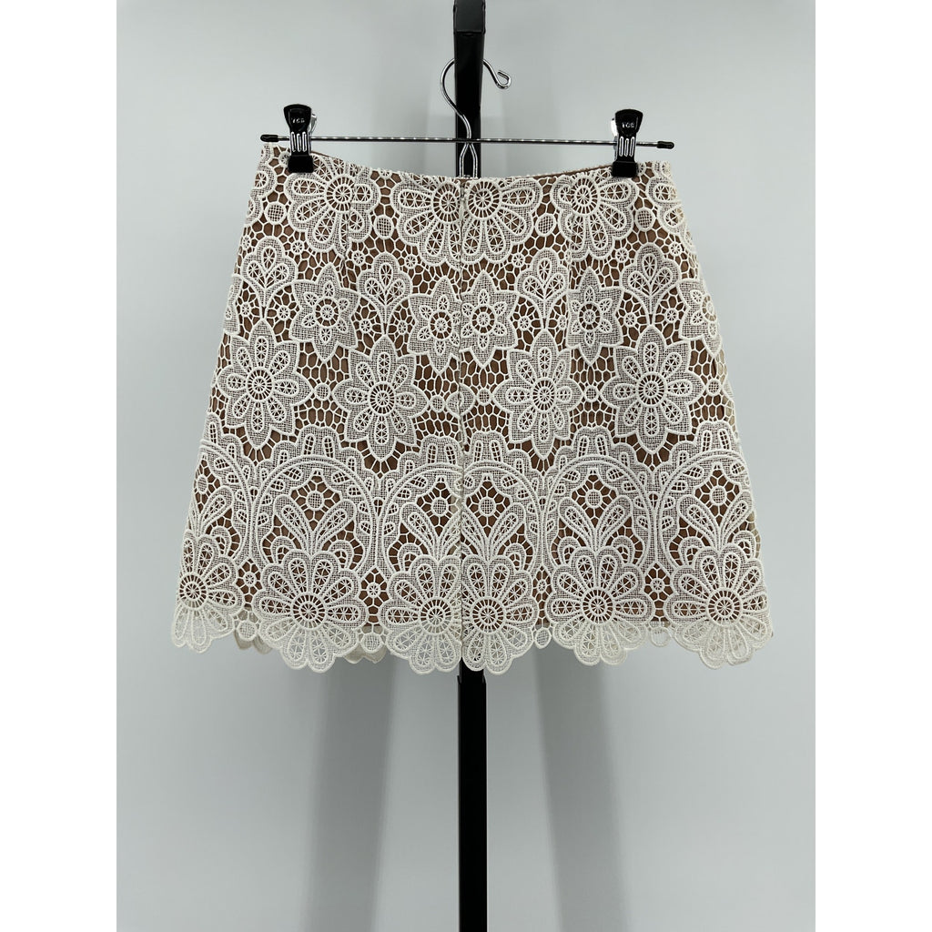 Self-Portrait Ivory Polyester Crystal-Embellished Guipure Lace Mini Skirt Size 4