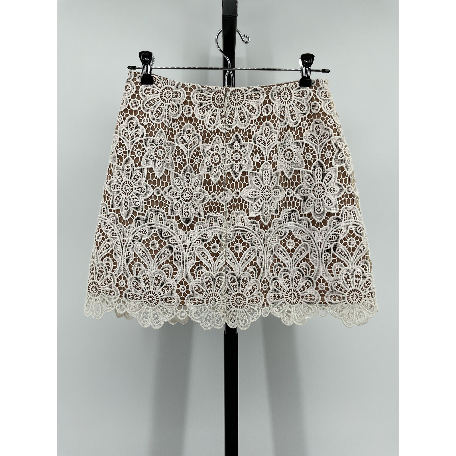 Self-Portrait Ivory Polyester Crystal-Embellished Guipure Lace Mini Skirt Size 4
