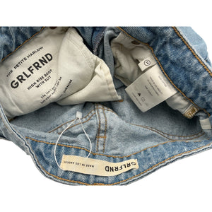Grlfrnd Classic Blue Harlow Petite High Rise Boot With Slit Hem Denim Jeans Size 24