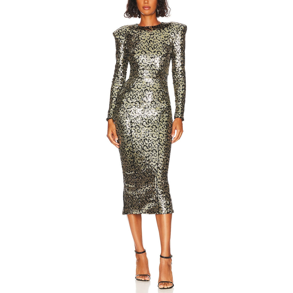 Zhivago 'Testimony' Gold Midi Sequin Embellished Back Vent Dress Size 8