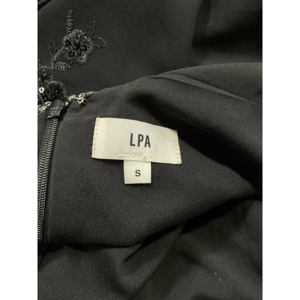 Lpa 'Yvanna' Black Embroidered Open Back Crepe Floral Maxi Dress Size S