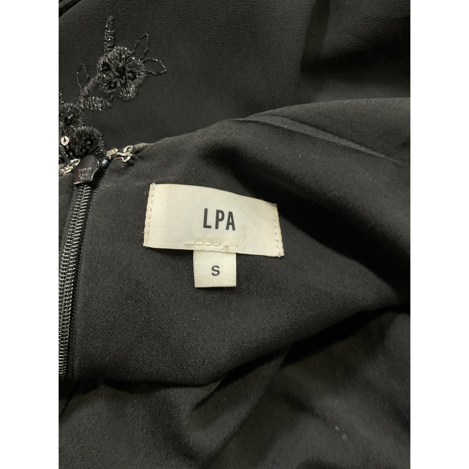 Lpa 'Yvanna' Black Embroidered Open Back Crepe Floral Maxi Dress Size S