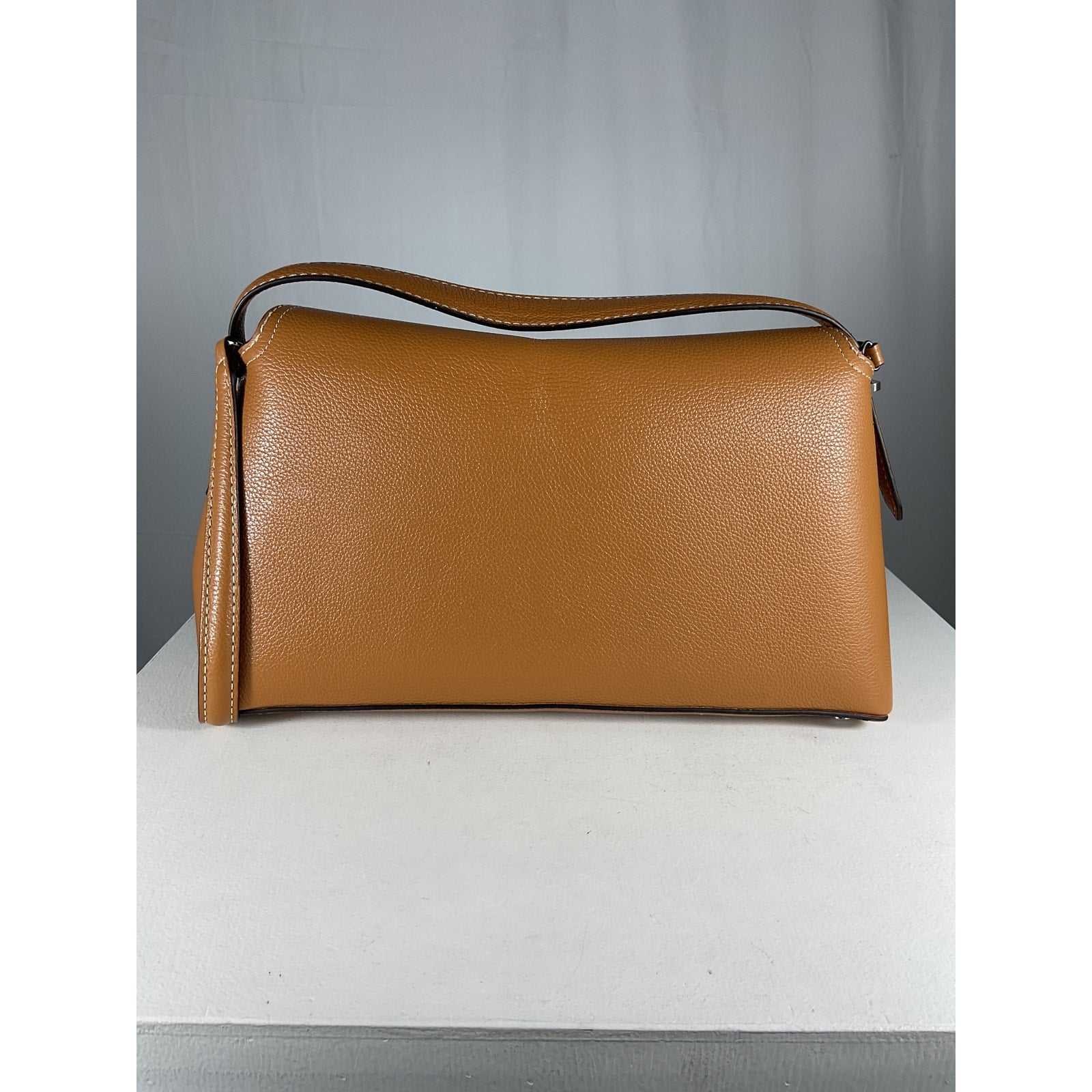 Toteme T-Lock Tan Leather Top Handle Tan Grain Clutch