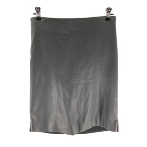 Theory Sleek Black Leather Rib Knit Combo Pencil Skirt Size S
