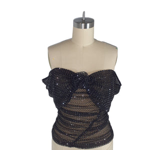 Self-Portrait Embellished Black Rhinestone Fishnet Top Size 4 US / UK 8