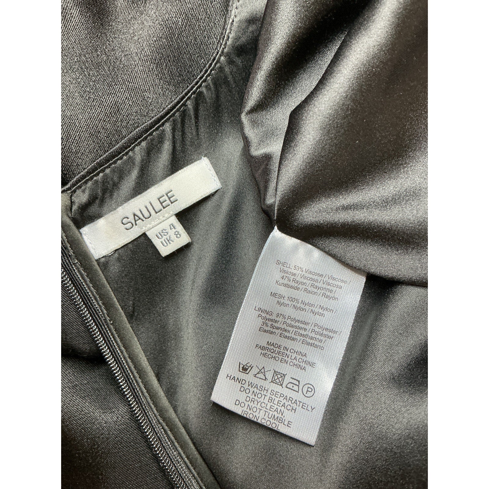 Sau Lee 'Genevie' Black Viscose Satin Gown Size 4