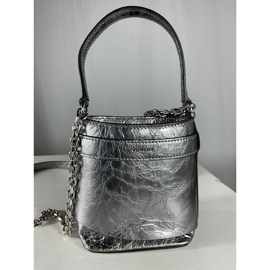 Givenchy 'Micro' Grey Leather Shark Lock Bucket Bag