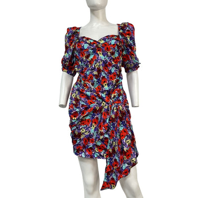 For Love & Lemons Floral Purple Chiara Puff Sleeve Mini Dress Size M