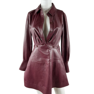 Simkhai Vegan Leather Merlot Elias Mini Dress Size 2 NWT