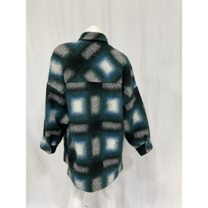 Iro 'Harwel' Blue Wool Printed Shirt Jacket Size 34