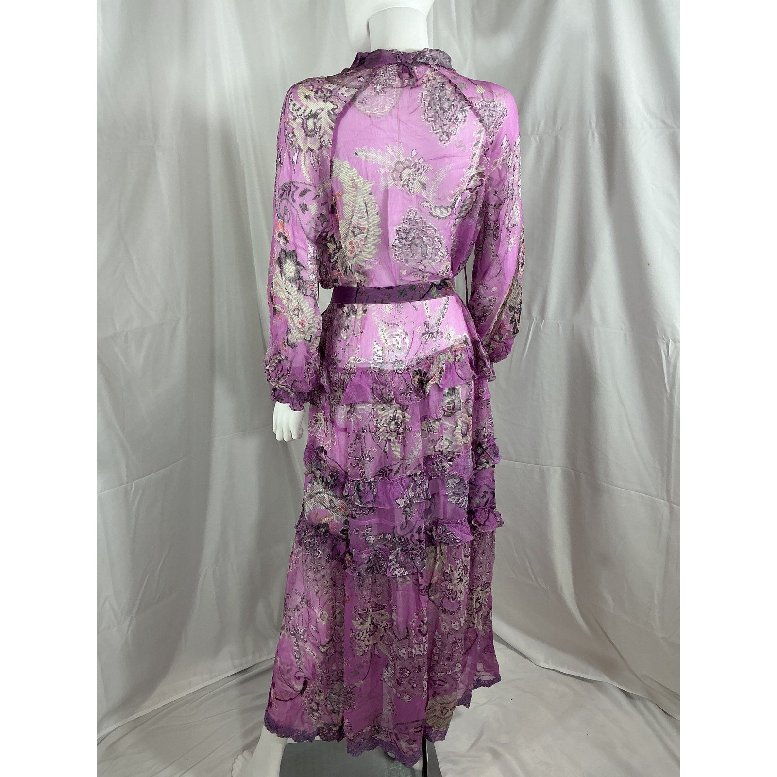 Hemant And Nandita 'Mavi' Purple Belted Kaftan Dress Size S - NWT