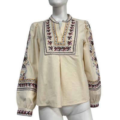 Ba&sh Embroidered Cream Caloe Blouse Size S
