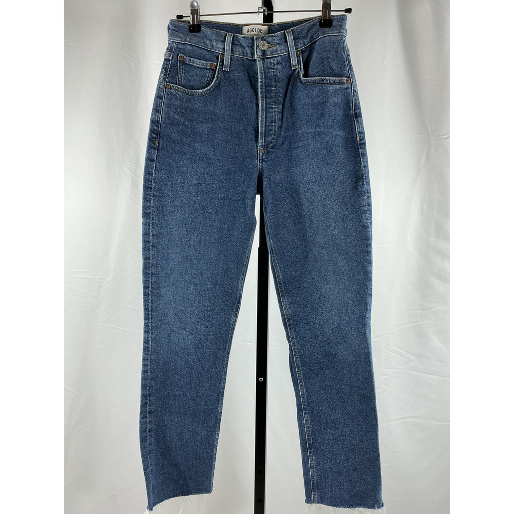 Agolde 'Riley' Blue Cotton High Rise Straight Crop Jean Size 25