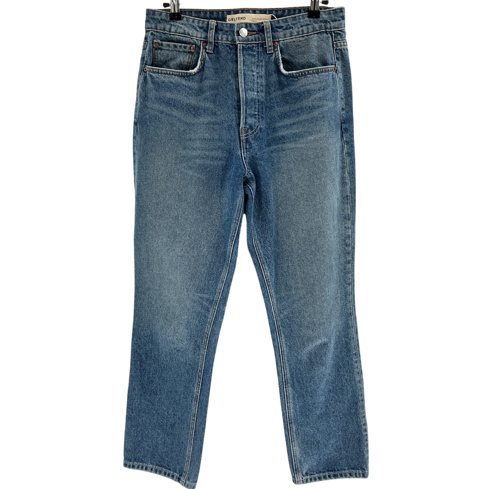 Grlfrnd 'Karolina' Blue High Rise Straight Crop Jean Size 28