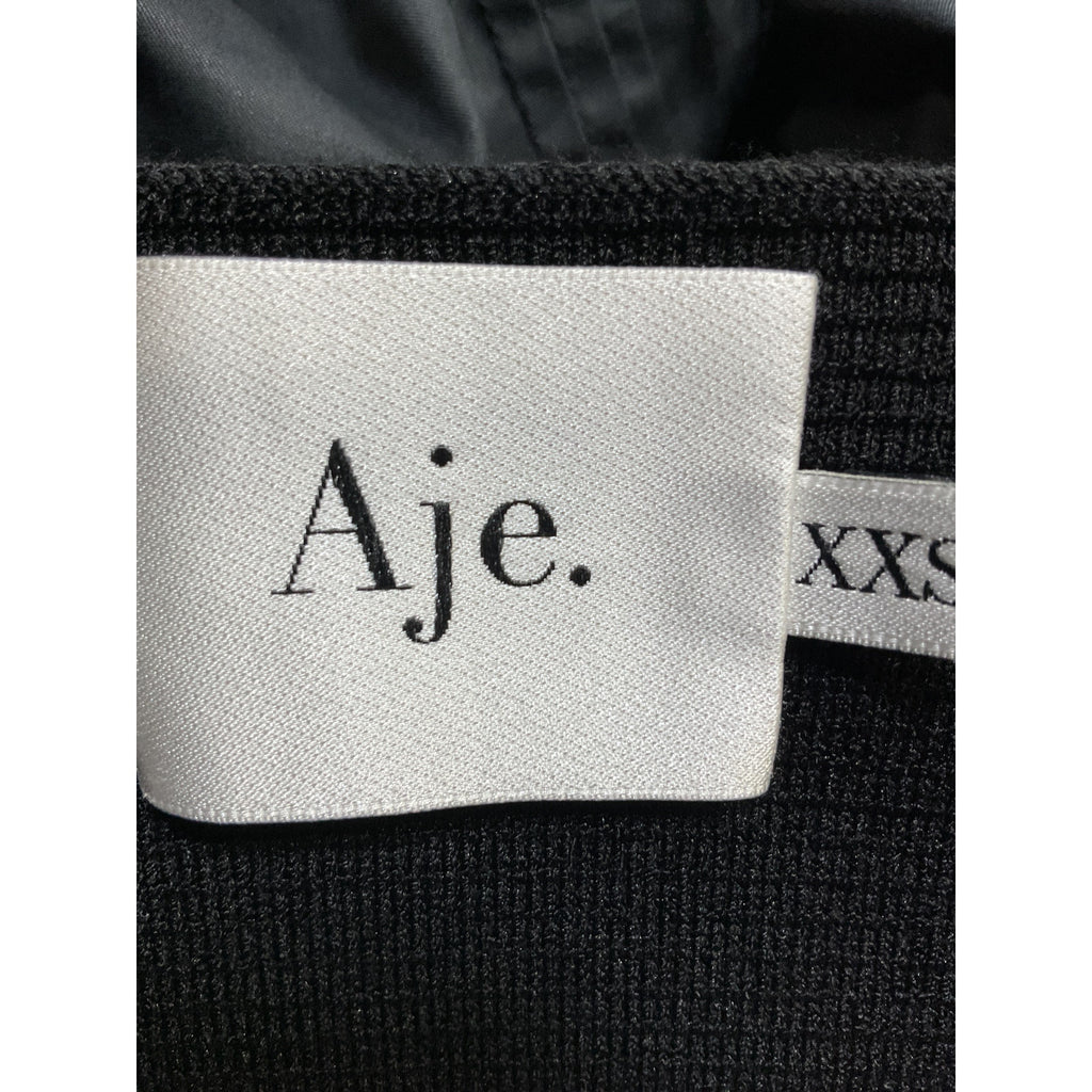 Aje 'Corinne' Black Poplin Square Neck Ruffled Knit Crop Top Size XXS
