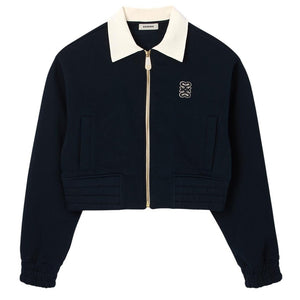 Sandro Cropped Blue Contrast Collar Zip Sweatshirt Size XS