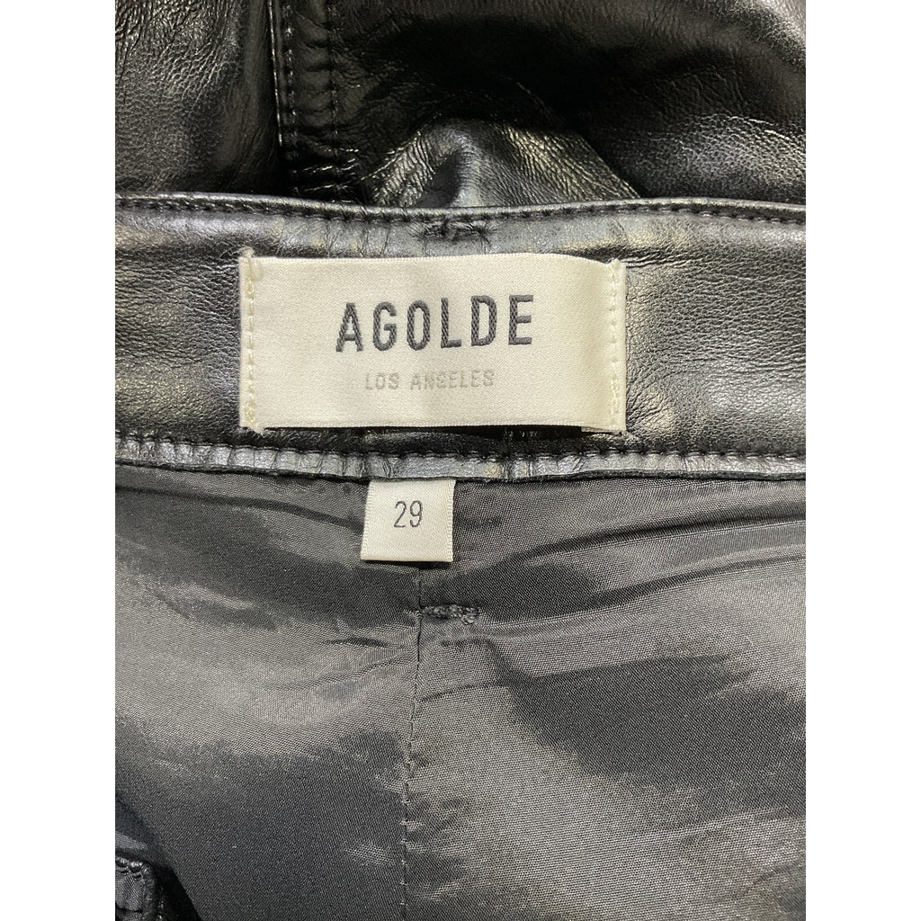Agolde 'Recycled' Black Leather Angled Hem Short Size 29