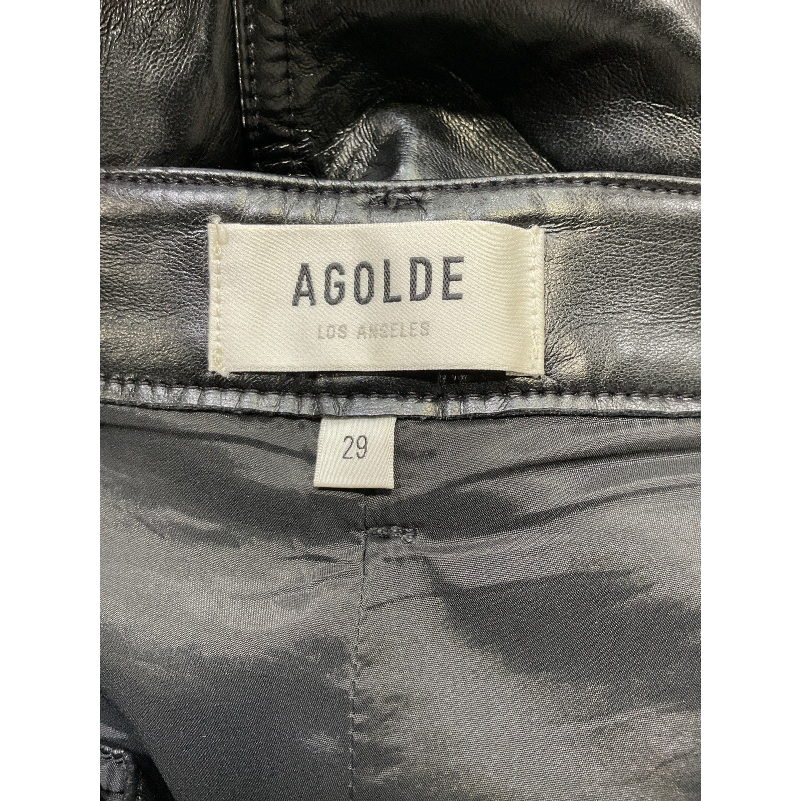 Agolde 'Recycled' Black Leather Angled Hem Short Size 29