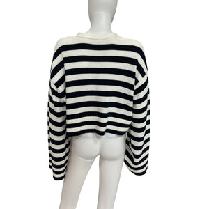Grlfrnd Striped Boxy Ivory And Navy Ragnar Cardigan Size S