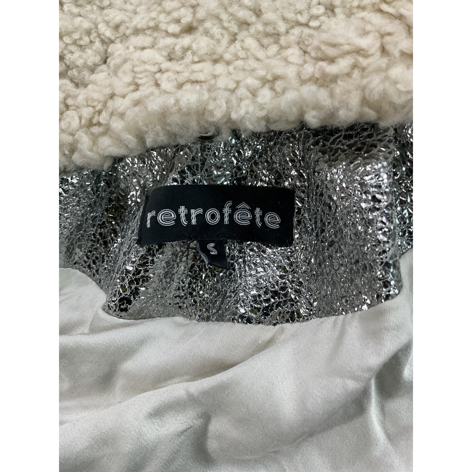 Retrofete 'Lo' Silver Leather Jacket Size S
