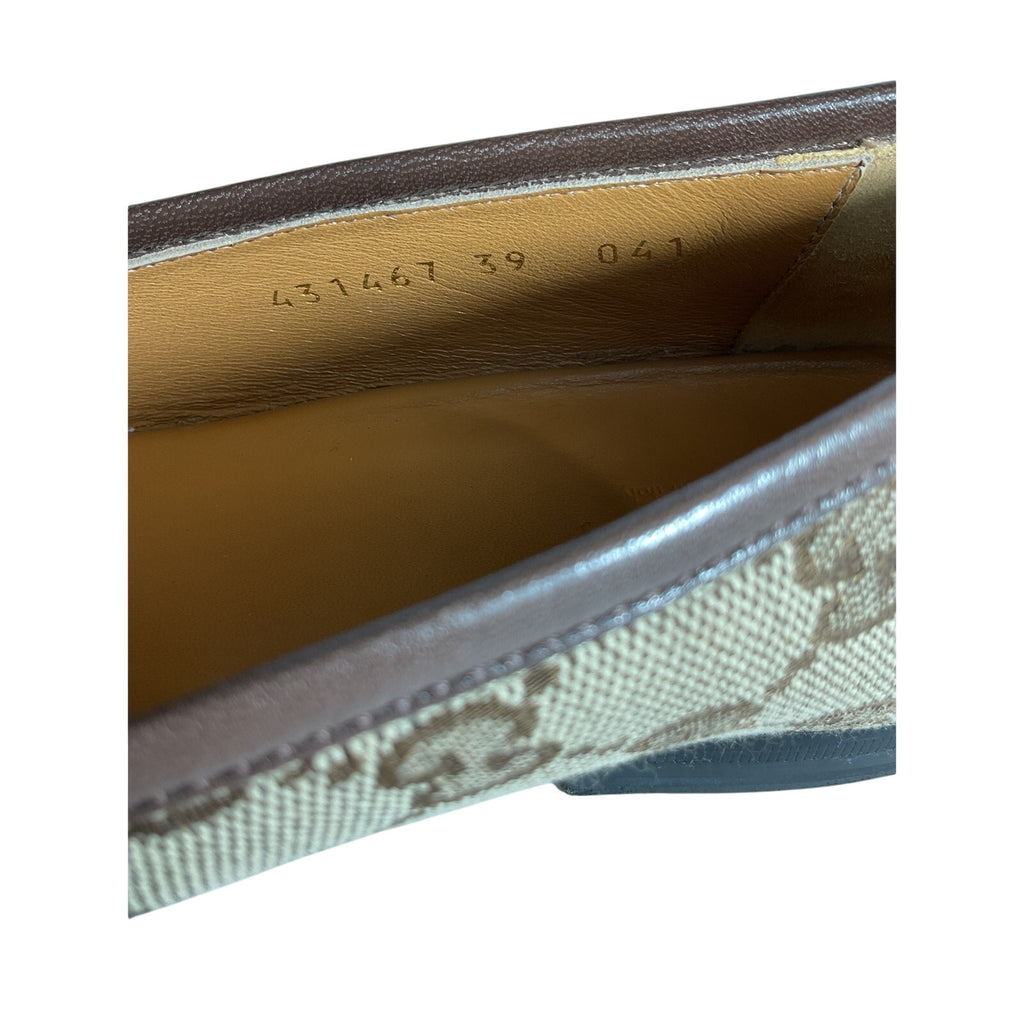 Gucci Jordaan Brown Leather GG Canvas Loafer Size 9