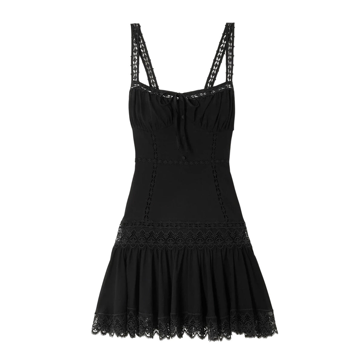 Charo Ruiz Lace-Trimmed Black Elodie Mini Dress Size S