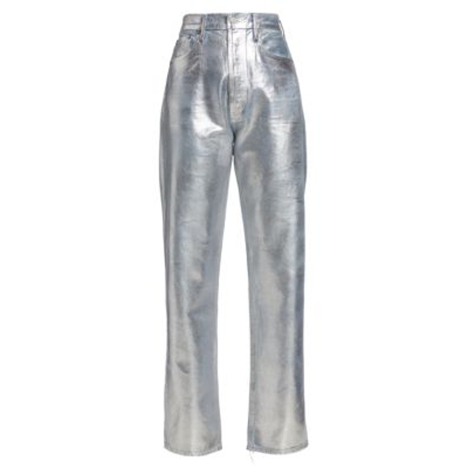Agolde 90S Silver Cotton Pinch-Waist High-Rise Metallic Straight-Leg Denim Jeans Size 31
