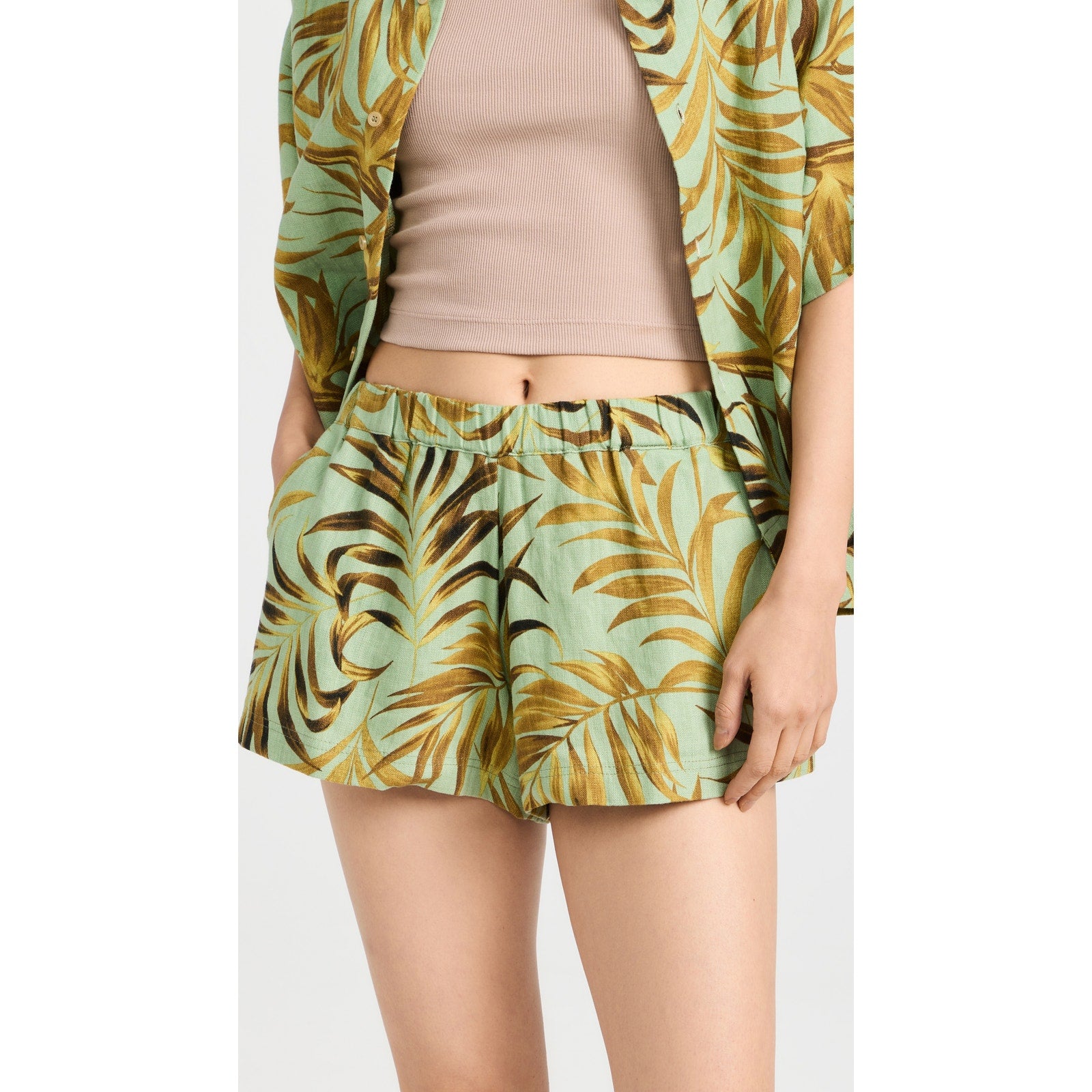 Mikoh 'Reus' Green Linen Short With Elastic Waist Shorts Size 1