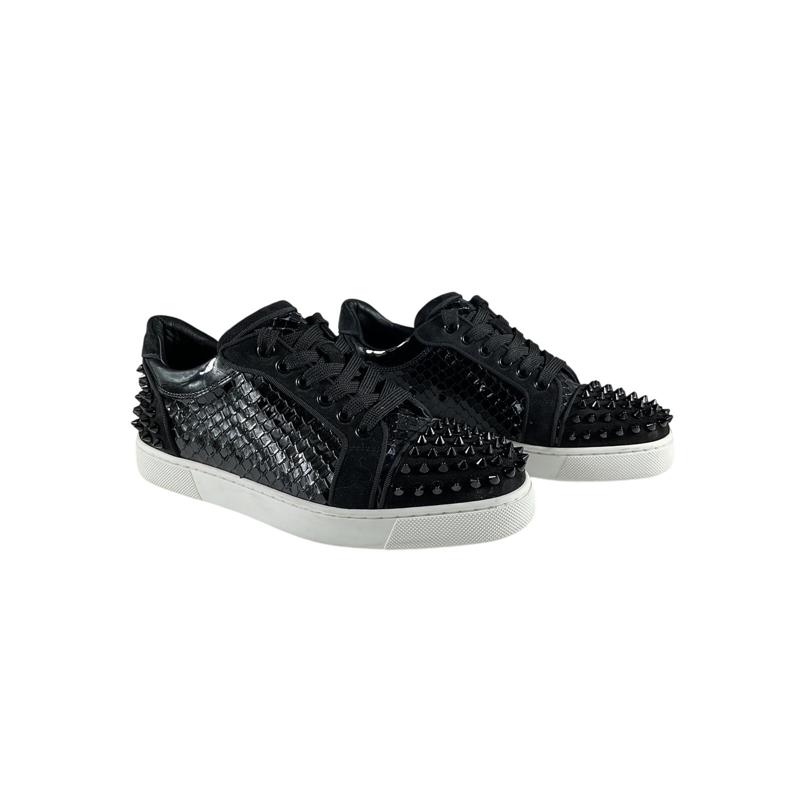 Christian Louboutin 'Vieira 2' Black Patent Leather Embellished Patent Leather Sneakers Size EU 37 / US 7