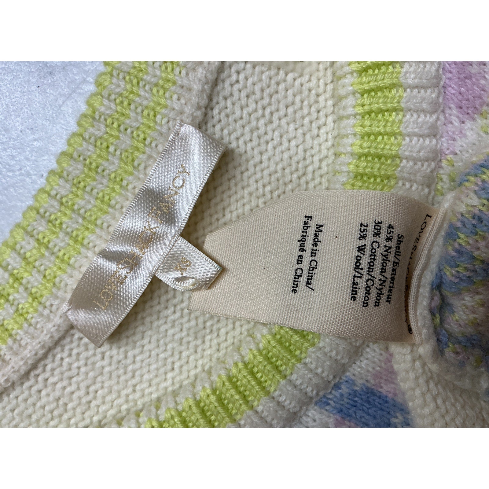 Loveshackfancy 'Dolana' Green Nylon Check Crop Pullover Sweater Size XS