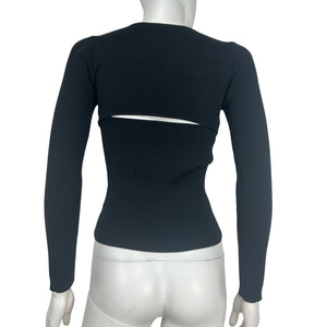 Line & Dot Ribbed Black Halo Cutout Sweater Size XS