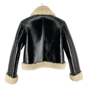 L'Academie Faux Shearling Trimmed Black And Beige Corsica Jacket Size XXS