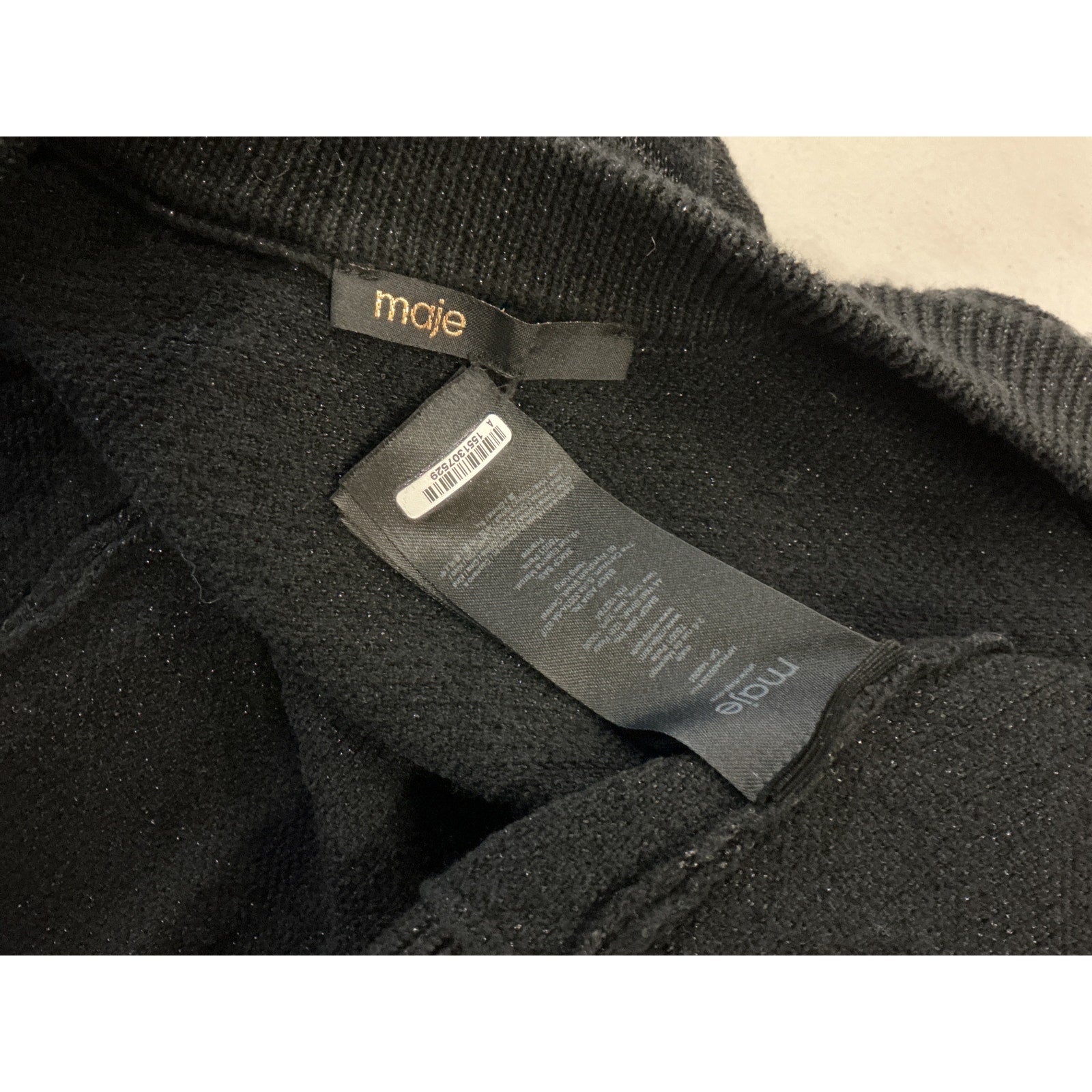 Maje 'Monserra' Black Mocknek Long Sleeve Patterned Cardigan Size S