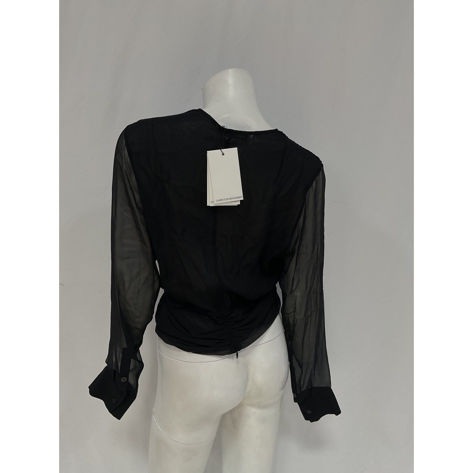 Christopher Esber 'Silk Springs' Black Chiffon Twist Front Top Size 2 - NWT