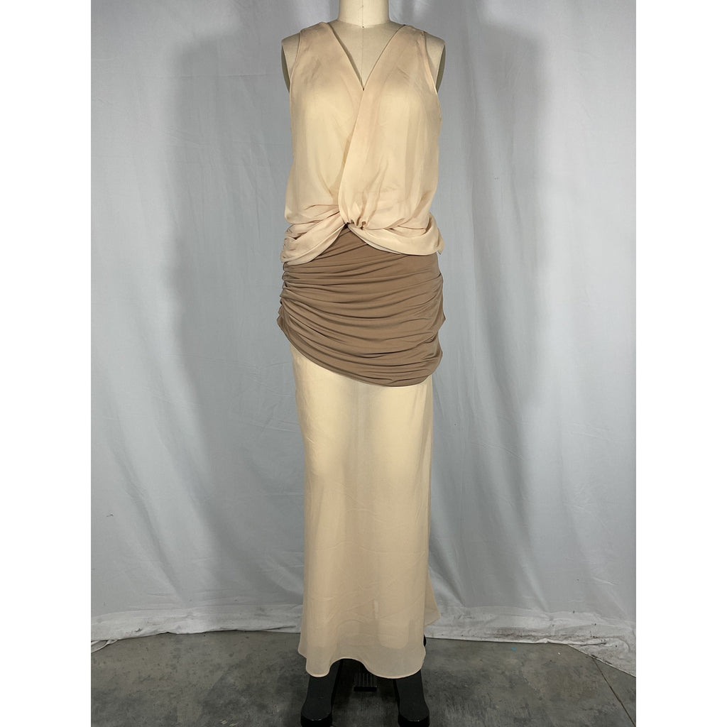 L'Academie 'By Marianna' Beige Polyester Marin Midi Dress Size S