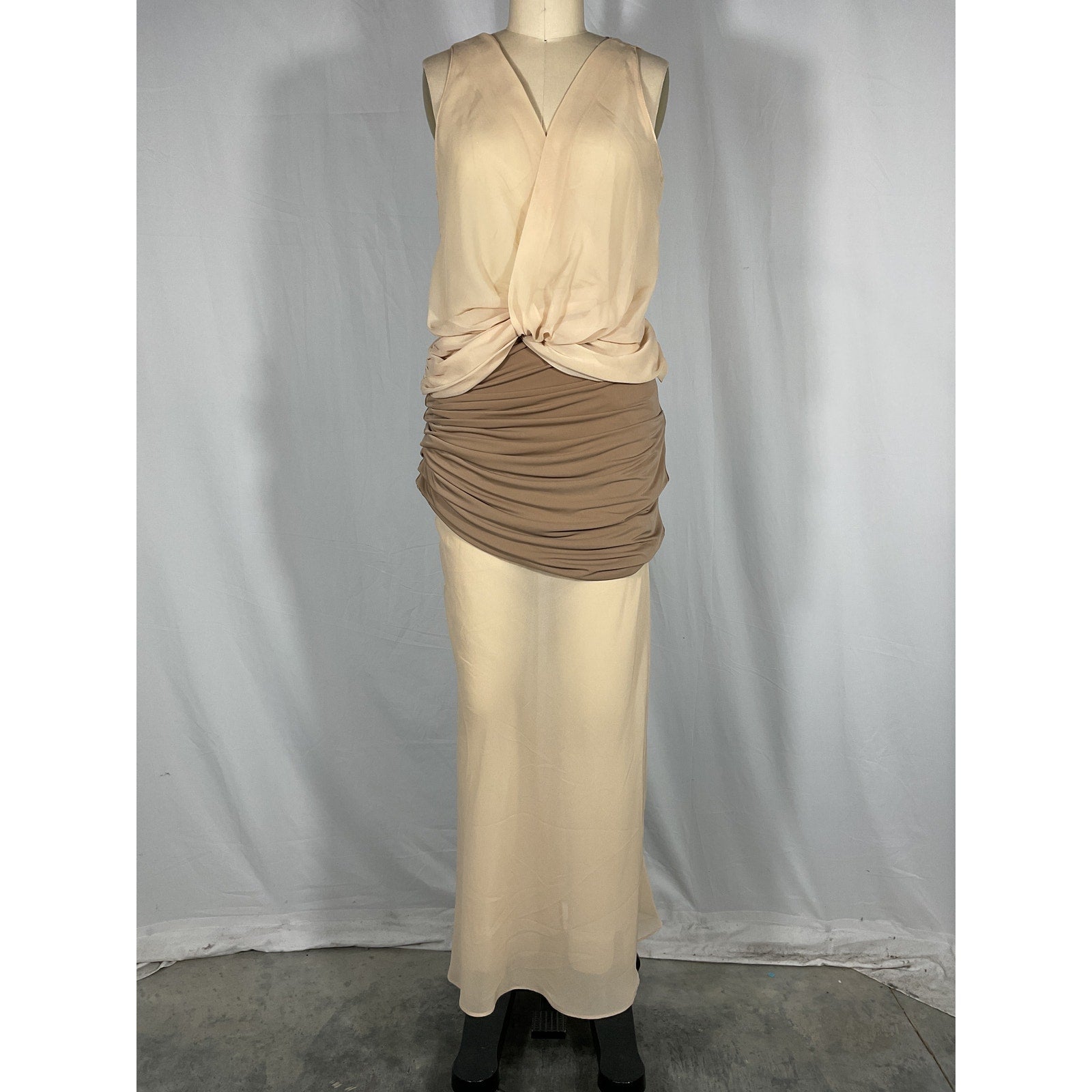 L'Academie 'By Marianna' Beige Polyester Marin Midi Dress Size S