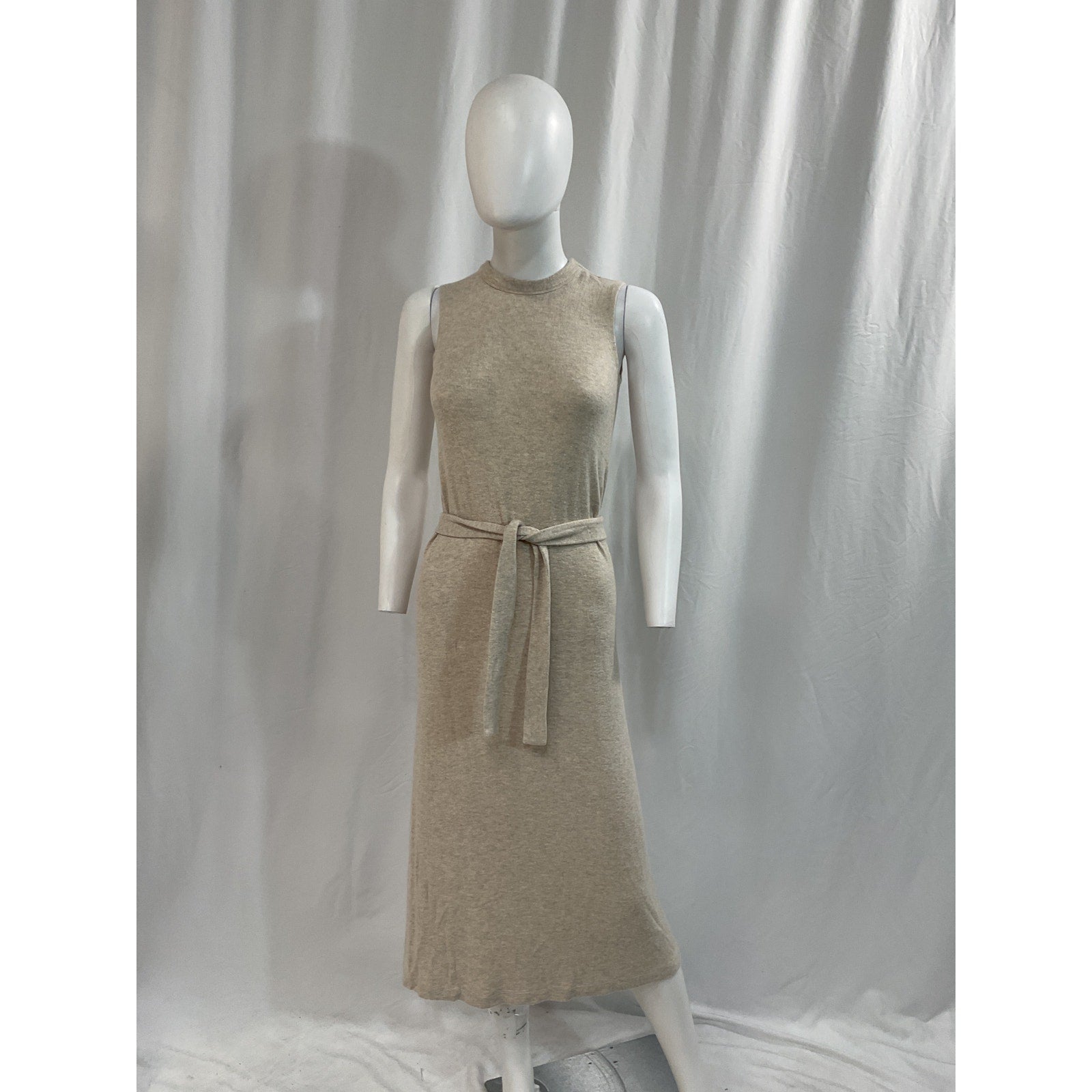 Leset 'Lori' Beige Brushed Stretch-Jersey V Neck Midi Dress Size XS