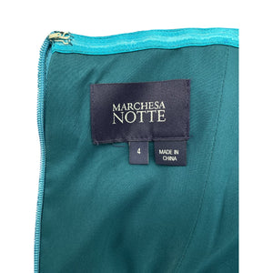 Marchesa Notte Embellished Teal Floral Applique Halter Dress Size 4