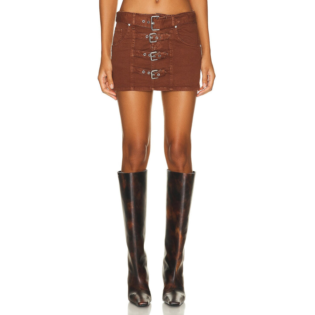 Blumarine Buckle Brown Cotton Mini Skirt Size 4