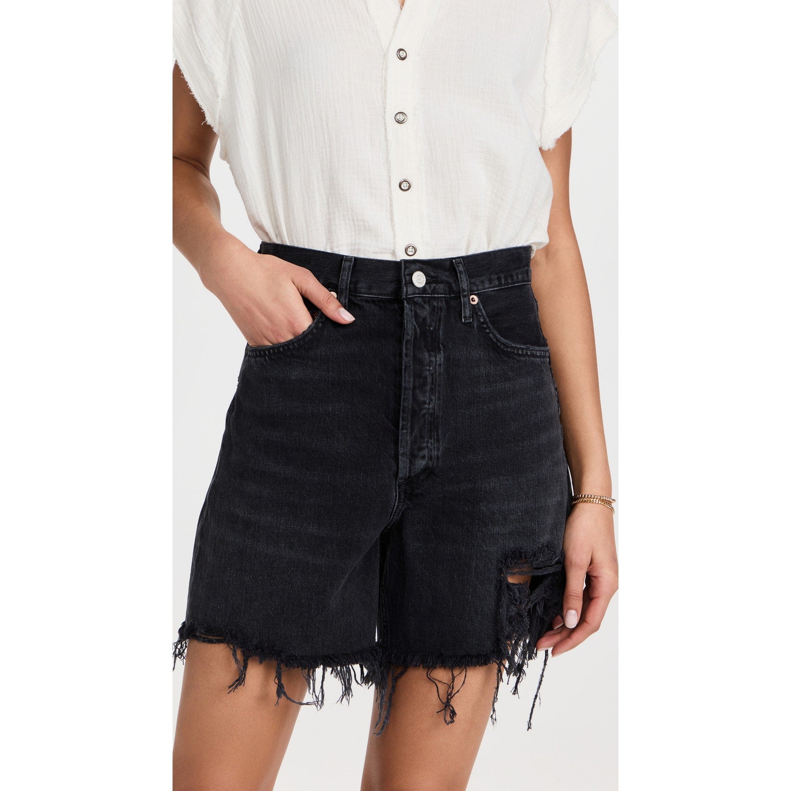 Agolde High Rise Baggy Stella Black Cotton Shorts Size 31