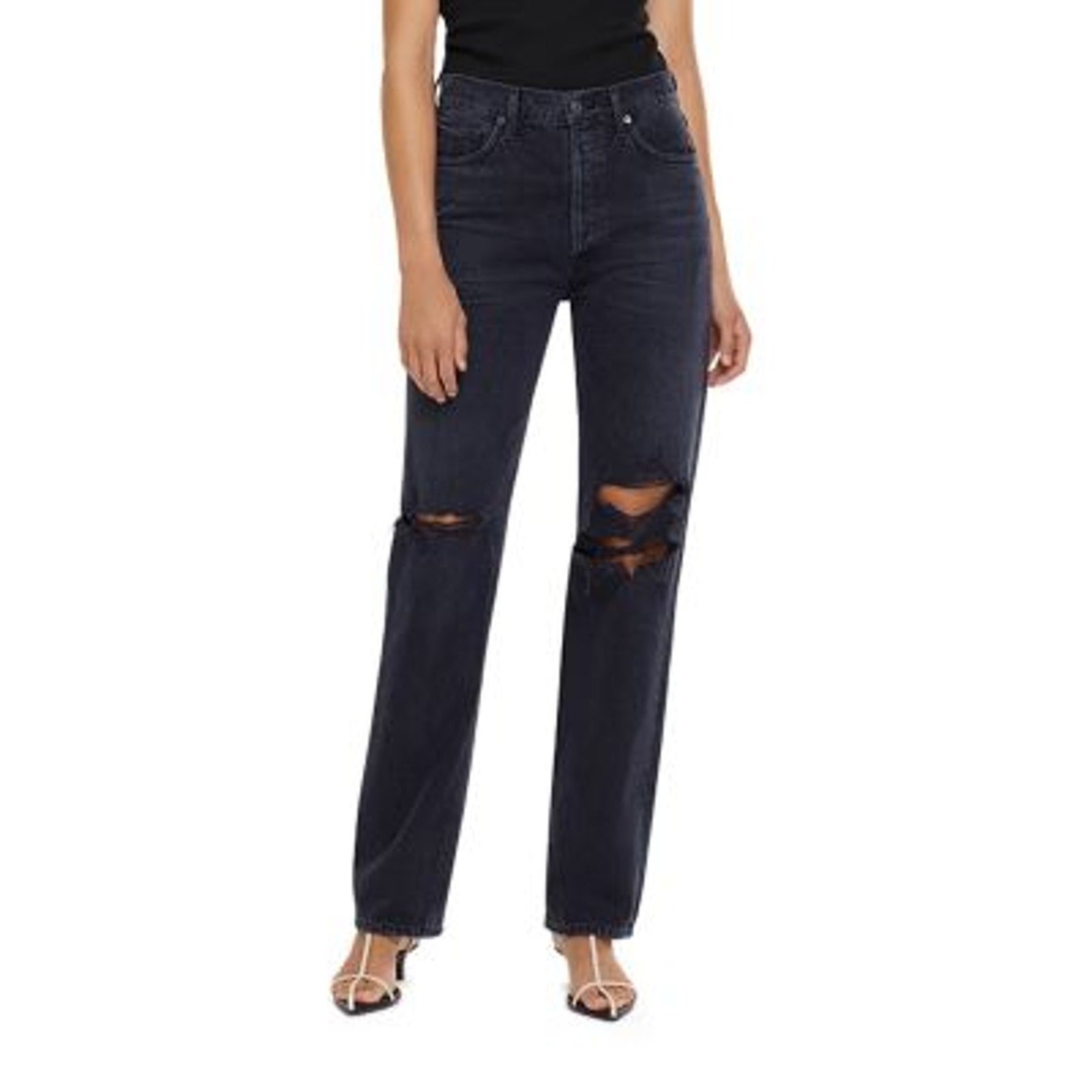Agolde 'Lana' Black Cotton Mid Rise Straight Leg Denim Jean Size 27