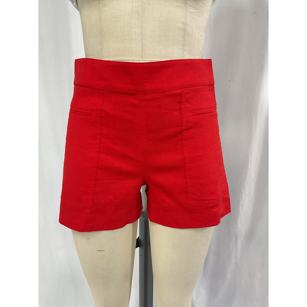 Theory Mini Utility Red Linen Shorts Size 0 - NWT