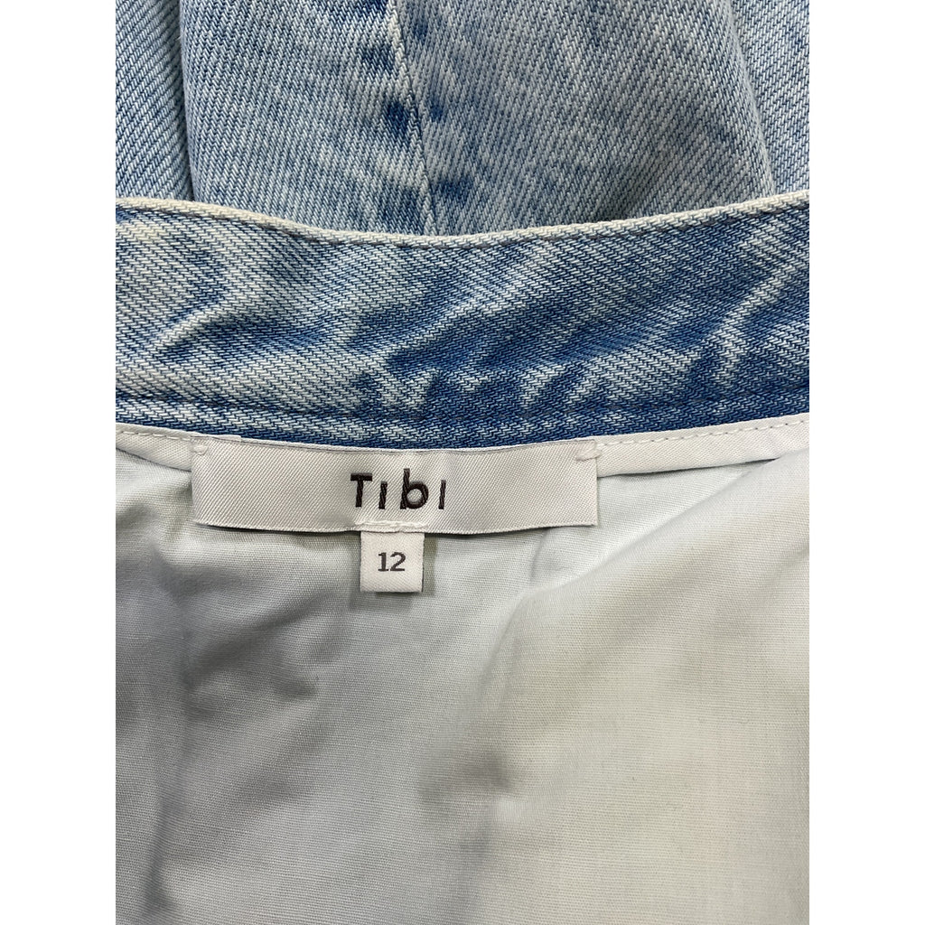 Tibi Acid Iceburg Denim Blue Cotton Sculpted Skirt Size 12
