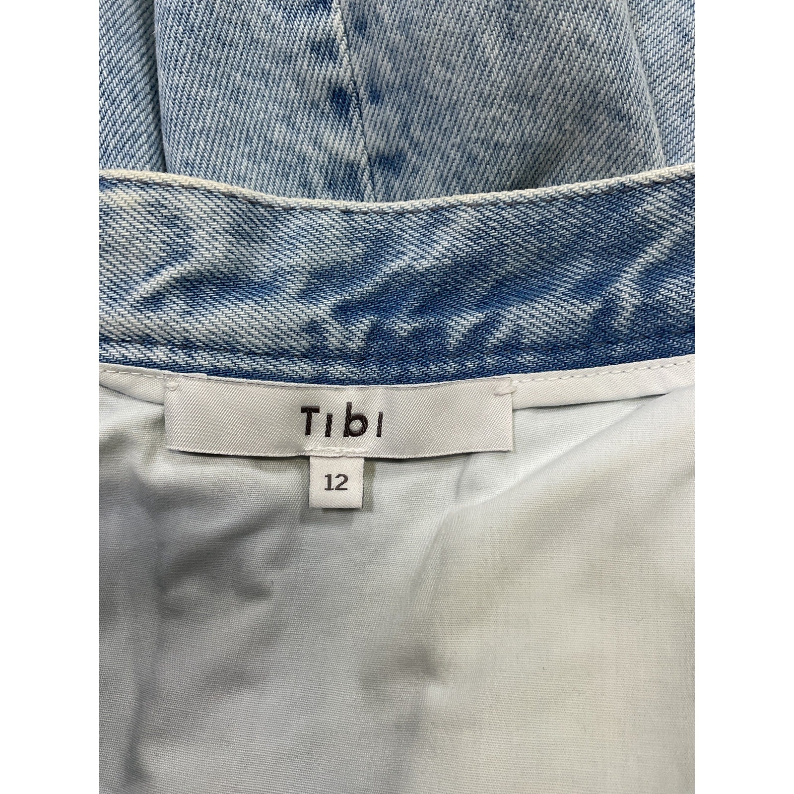 Tibi Acid Iceburg Denim Blue Cotton Sculpted Skirt Size 12