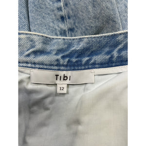 Tibi Acid Iceburg Denim Blue Cotton Sculpted Skirt Size 12