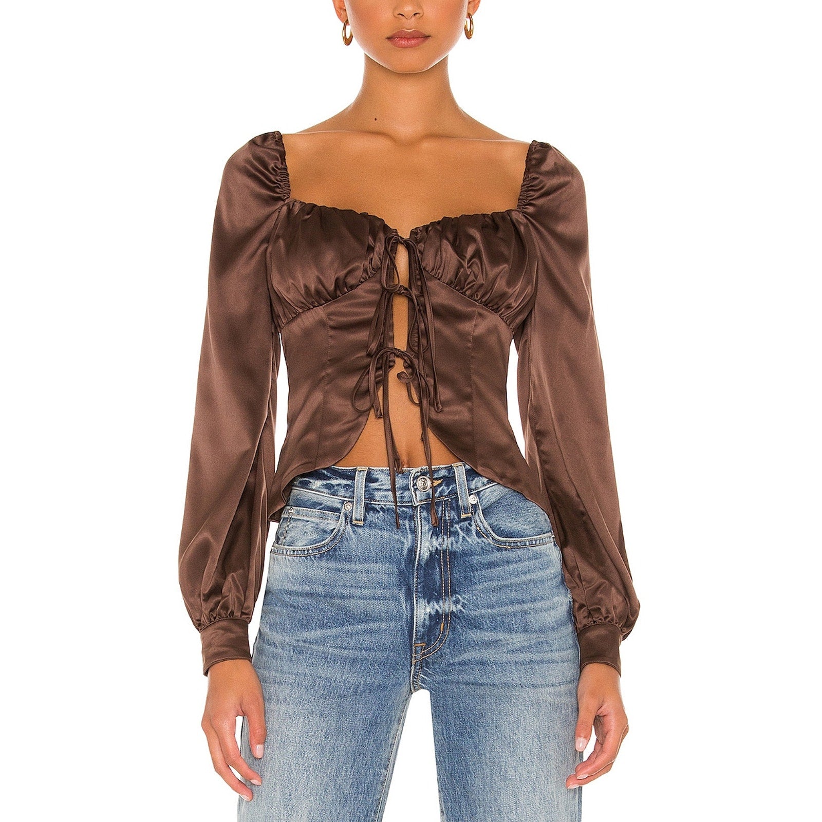 Majorelle 'Waldorf' Brown Satin Top Size M