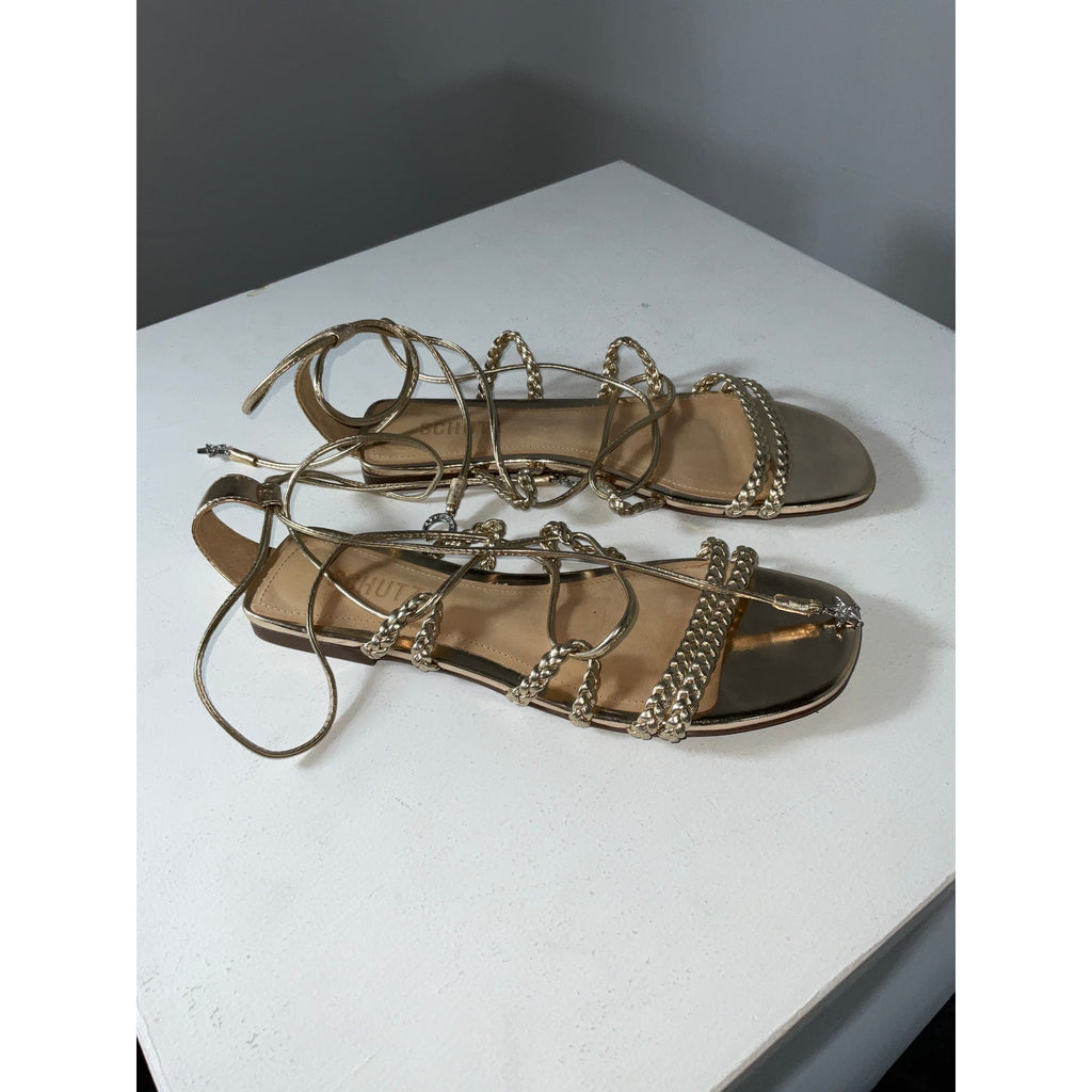 Schutz 'Lunah' Tan Braided Flat Sandals Size 7
