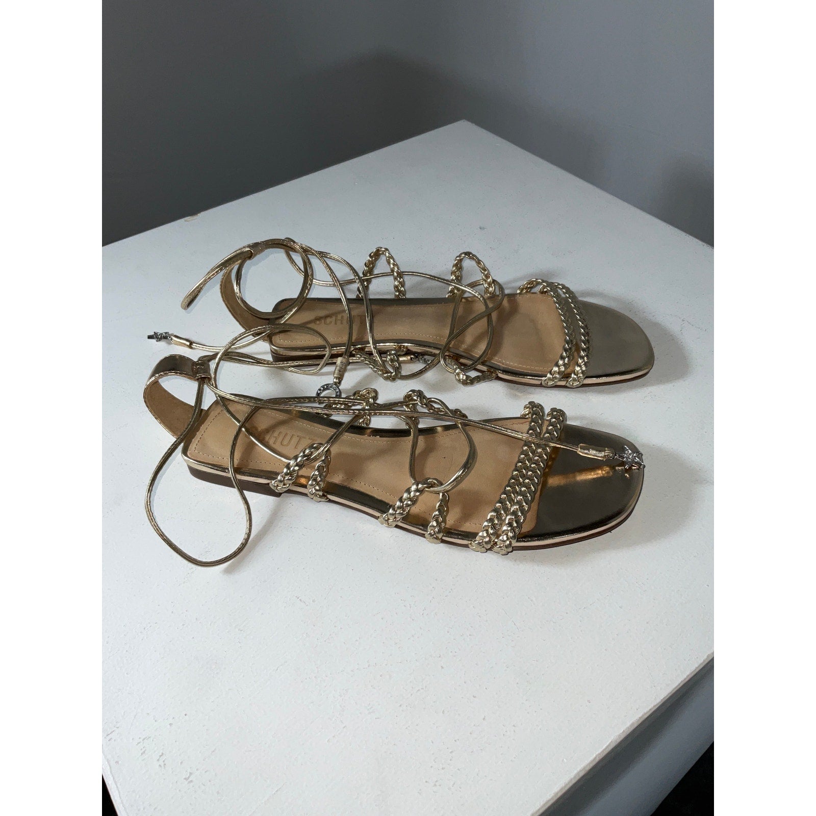 Schutz 'Lunah' Tan Braided Flat Sandals Size 7