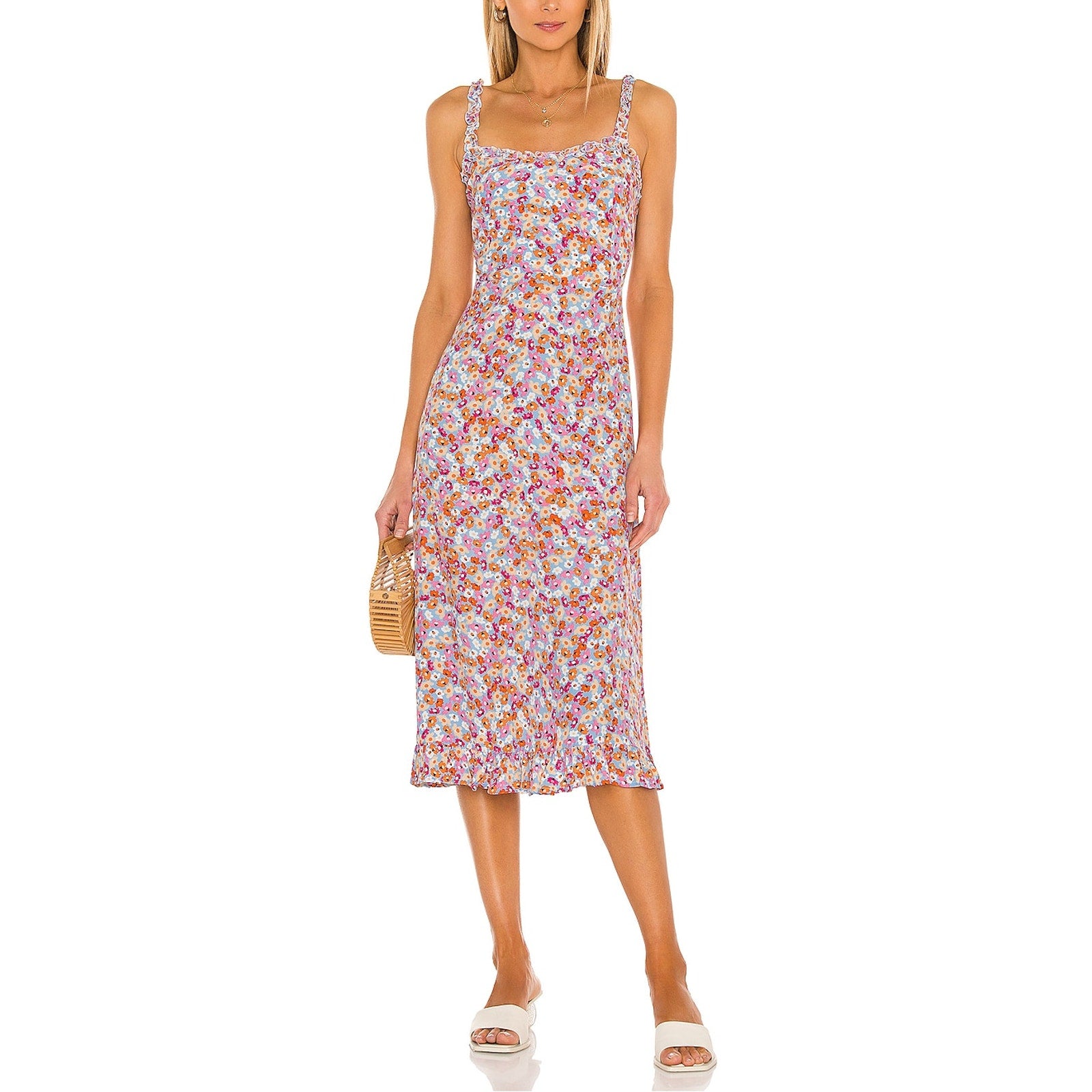 Faithfull The Brand Noemie Pink Rayon Midi Dress Size S